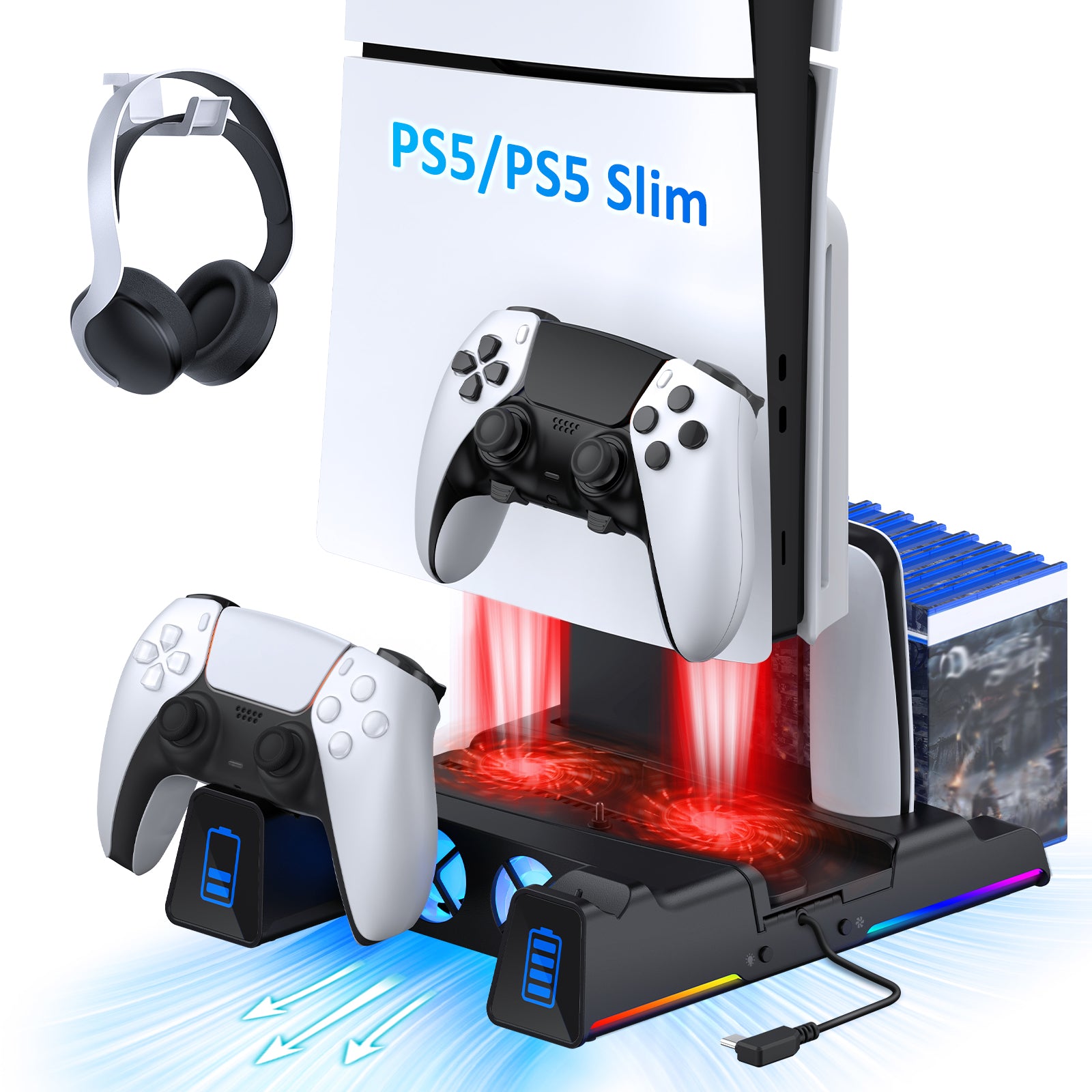 Black NexiGo Vertical Cooling Stand for PS5 and PS5 Slim 