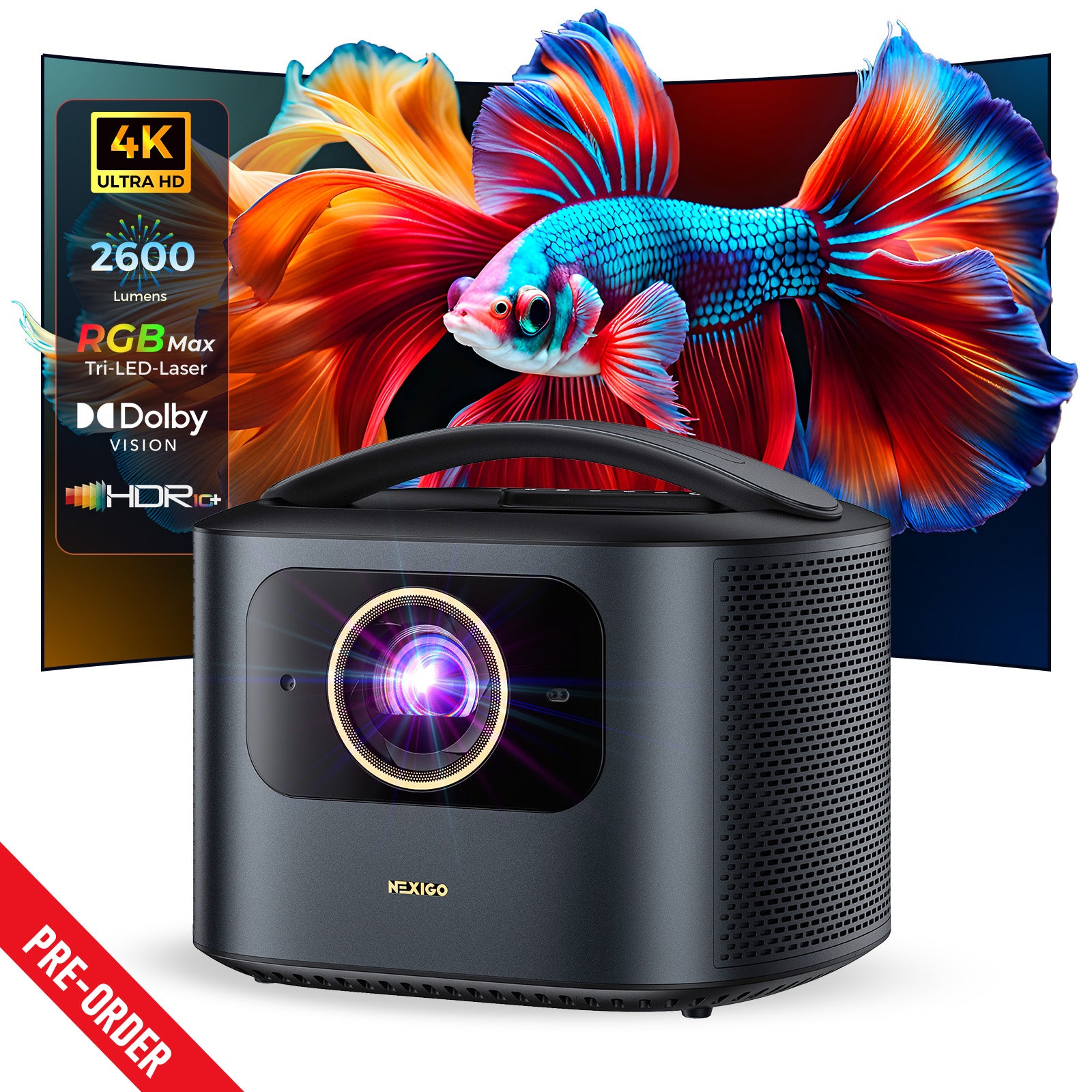 TriVision Ultra 4K Tri-LED-Laser Projector in white background