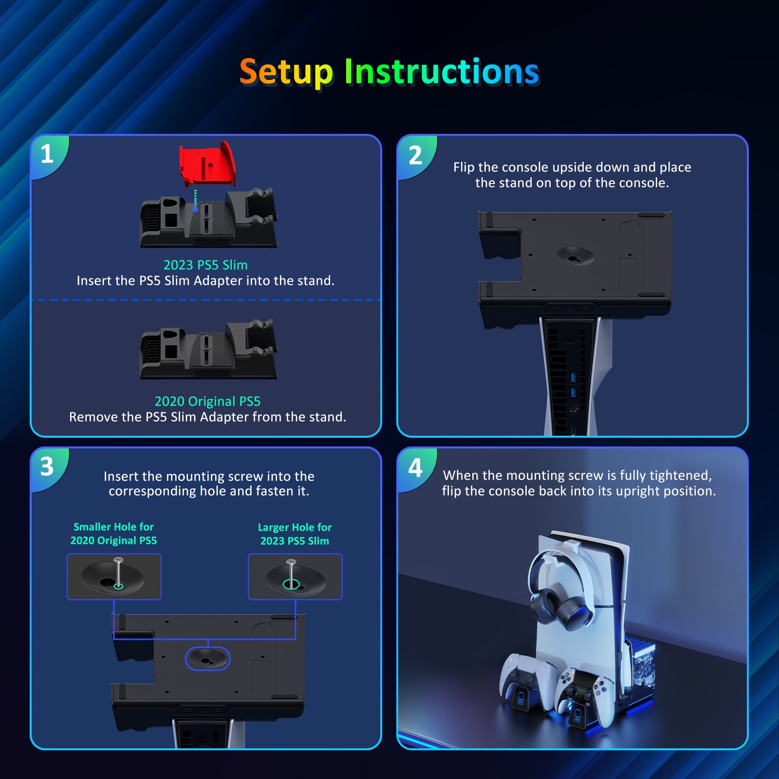 Setup Instructions for NexiGo 1526 Cooling Stand for PS5 and PS5 Slim.