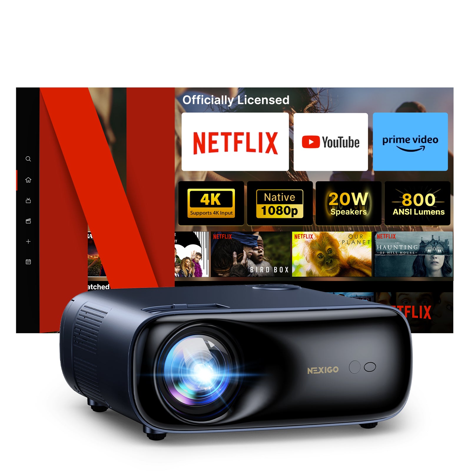 NexiGo PJ40 Ultra Outdoor Netflix Projector with Officially Licensed Netflix/YouTube/Prime Video.