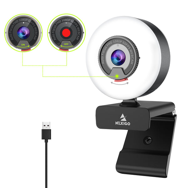 1080P 60FPS Streaming Webcam, Streaming Camera with Microphone and Fill  Light,Autofocus,Work with Zoom//Winsdows/Mac OS/Laptop/MacBook/PC 