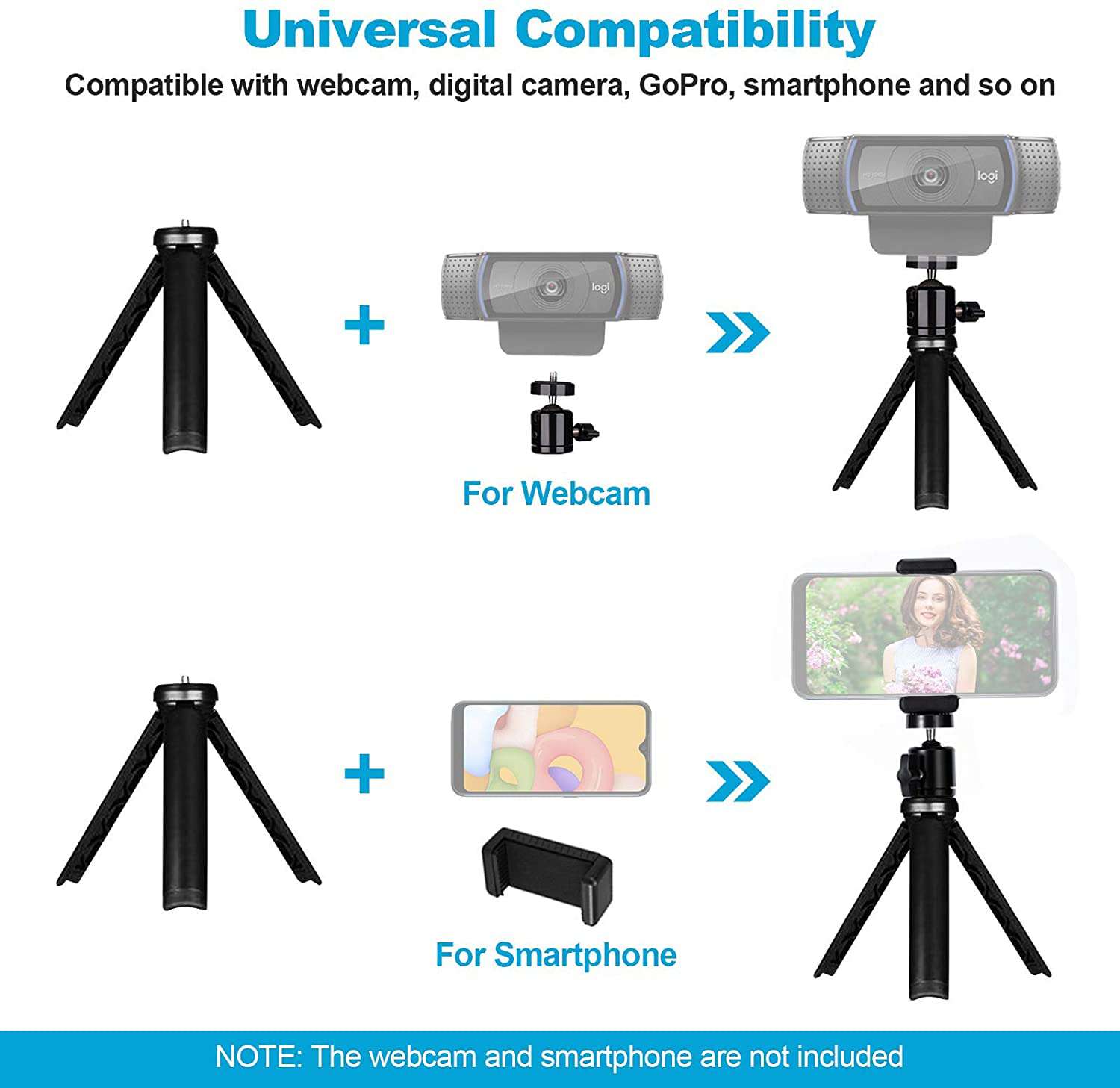 NexiGo Mini trípode ligero para cámara/teléfono/cámara web, soporte  extensible, para cámara web NexiGo Logitech C920 C922 C925e C922x C930e  C930 C615