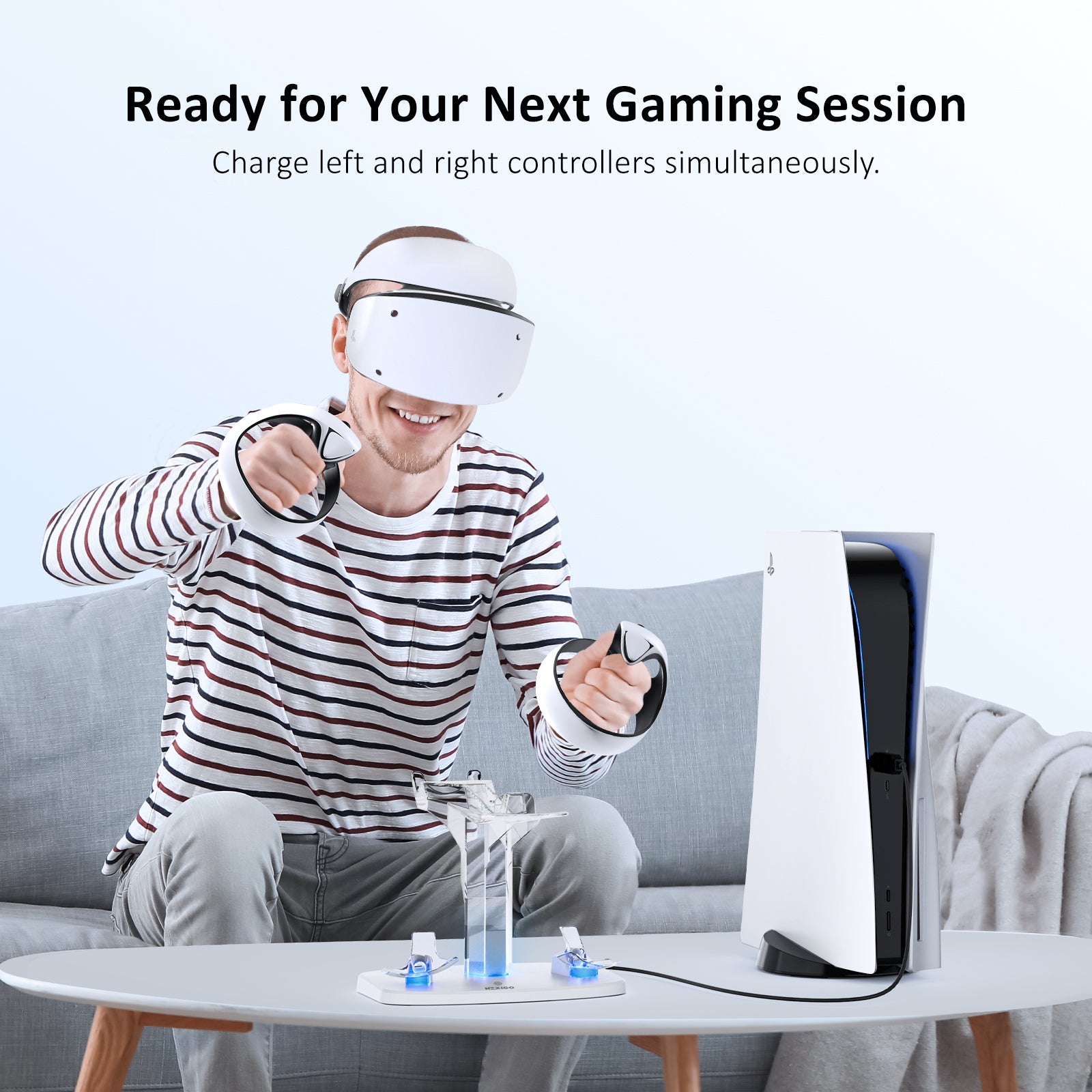  NexiGo Controller Charging Station for PSVR2, Dual Fast Charger  Dock with LED Light, Headset Display Stand and Controller Mount, Magnetic  Connector, USB to Type-C Cable, White : Video Games